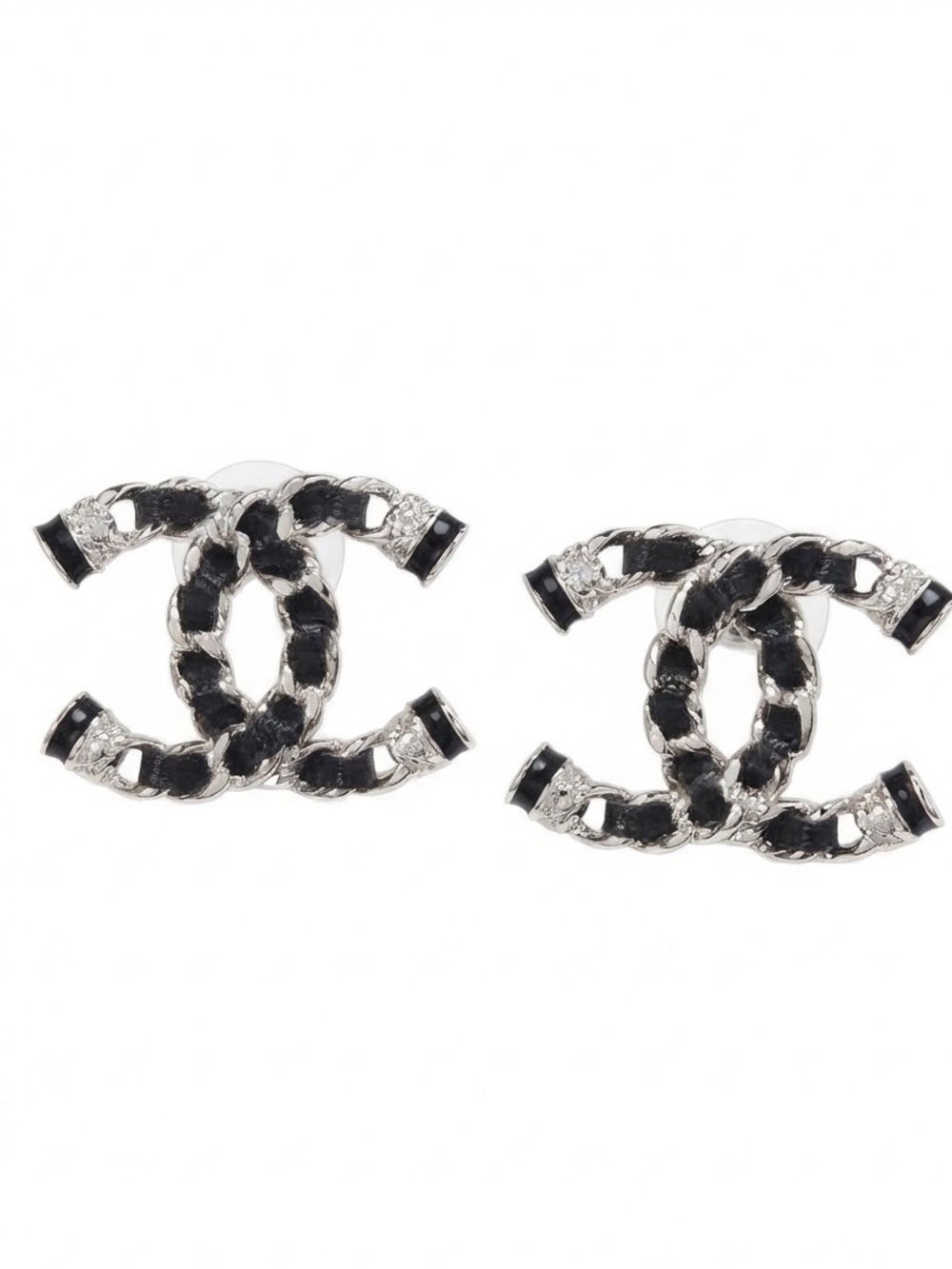 Black and Silver Interlocking Chain Letter C Stud Earrings